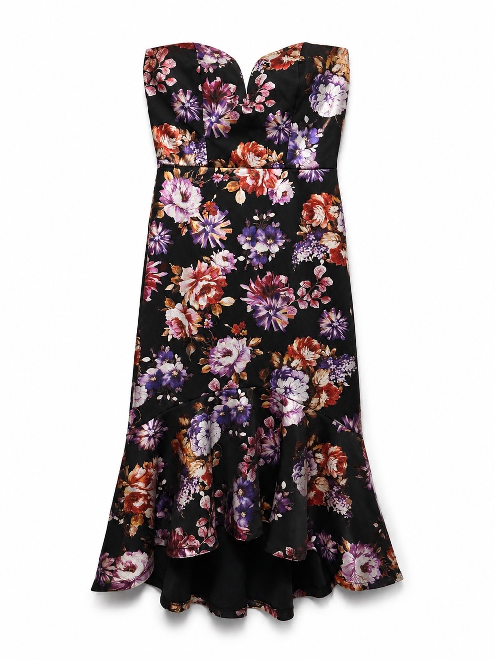 Bailey Blue Floral Strapless High Low Mermaid‎ Dress Black Purple S 3RUVF1632
